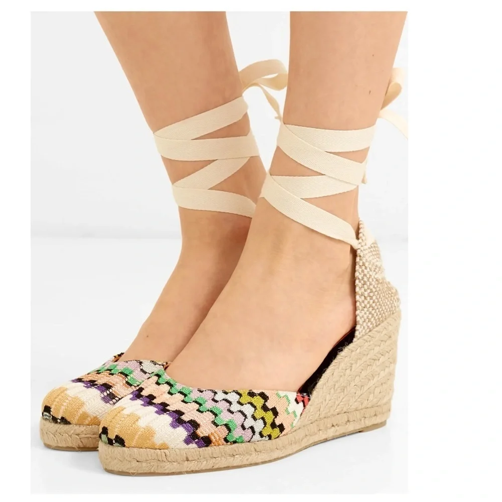 Castaner Missoni Zigzag Knit Lace up Ankle Espadrilles Sandals Size 41 / US 11